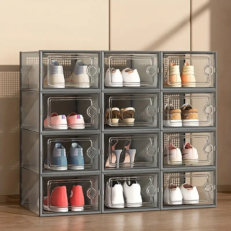 12pcs Thickened Transparent Shoe Boxes With Lid