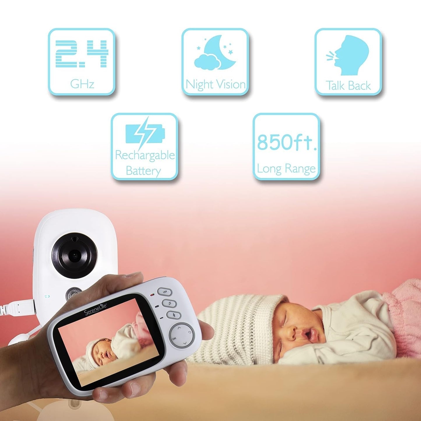 Digital Baby Care Device - Baby Monitor 2.4G Wireless with 3.2 Inches LCD, 2 Way Audio Talk Night Vision Surveillance Security Camera