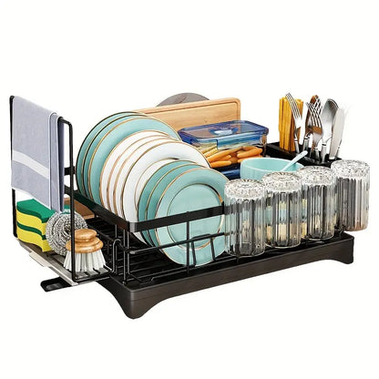 Countertop Layer Dish Drying Rack With Drain Tray And Utensil Holders