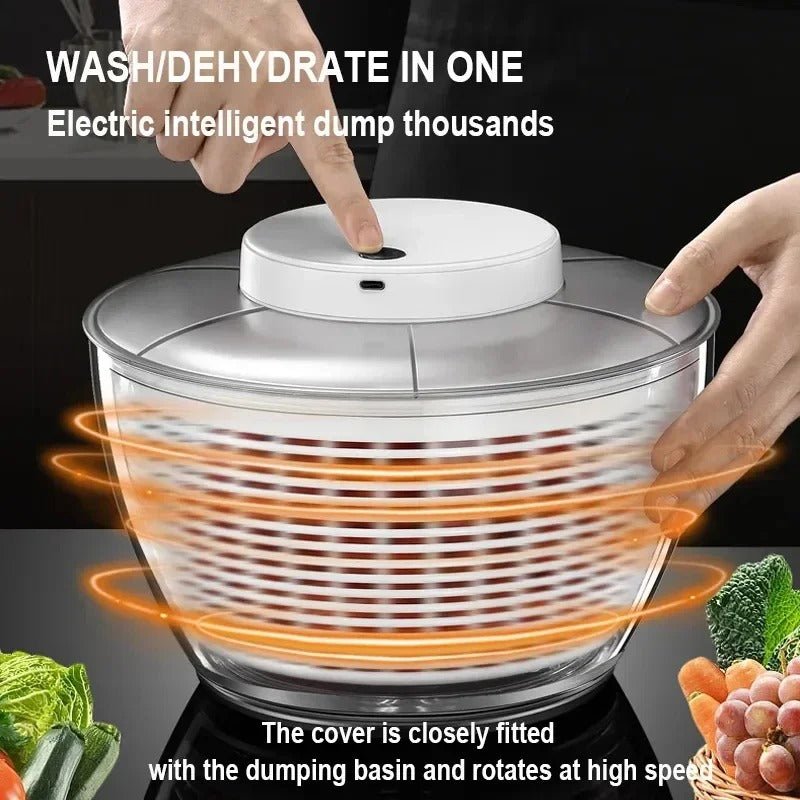 Electric Salad Spinner - Lettuce spinner w/ Plastic Squeeze bottle, Fruit Washer Spinner Dryer w/ Bowl & Colander, Large Salad Dryer Mixer for Vegetables, Herbs, Berries