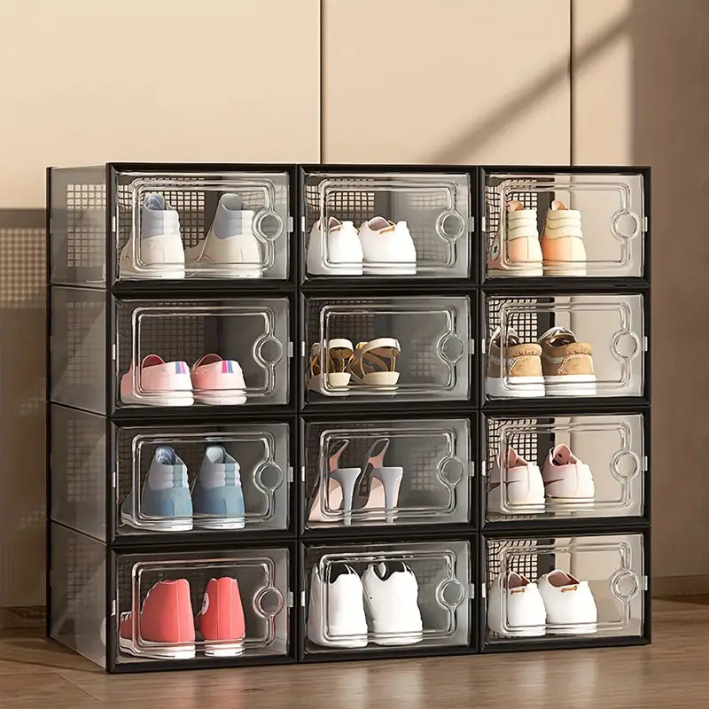 12pcs Thickened Transparent Shoe Boxes With Lid