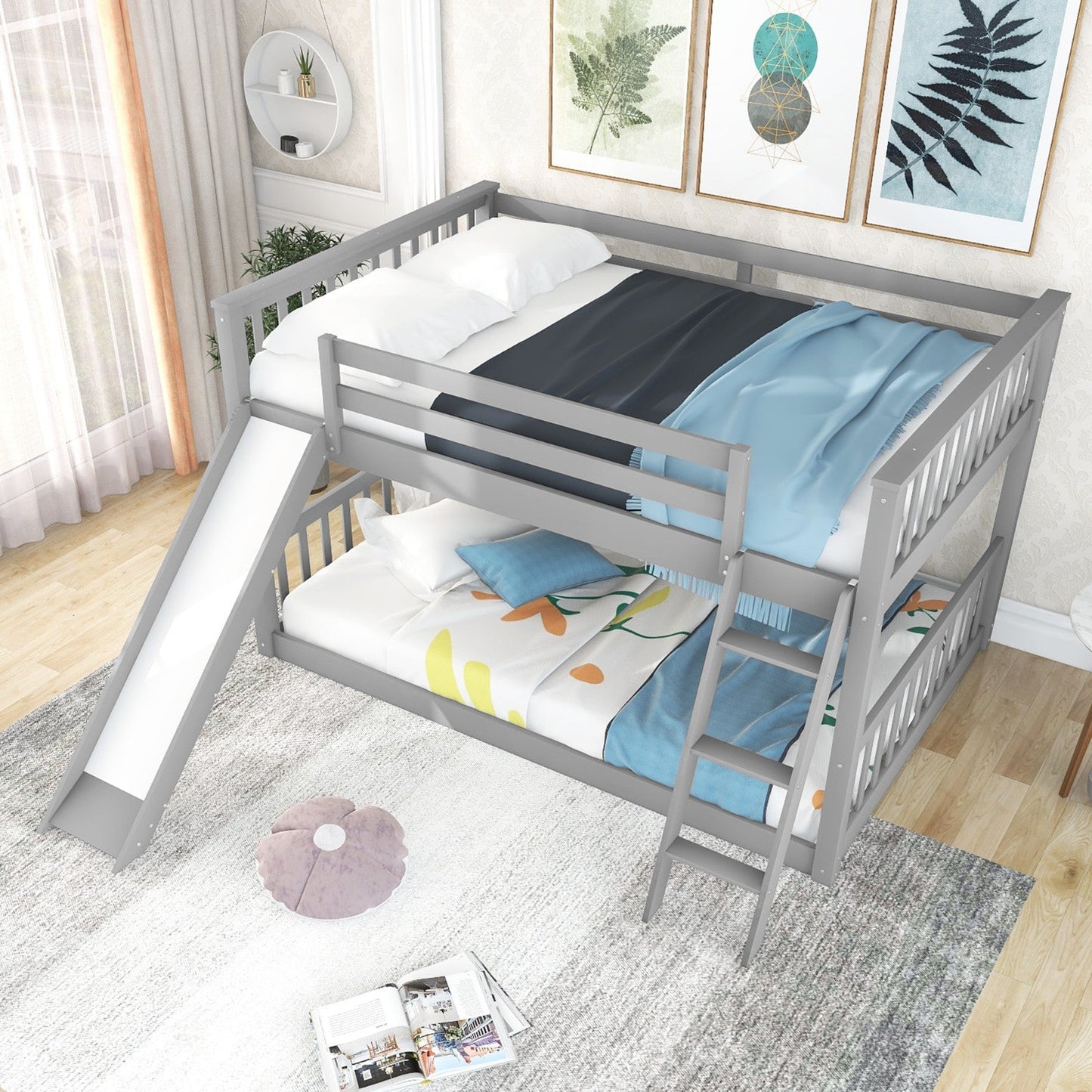 Full over Full Bunk Bed with Convertible Slide and Ladder