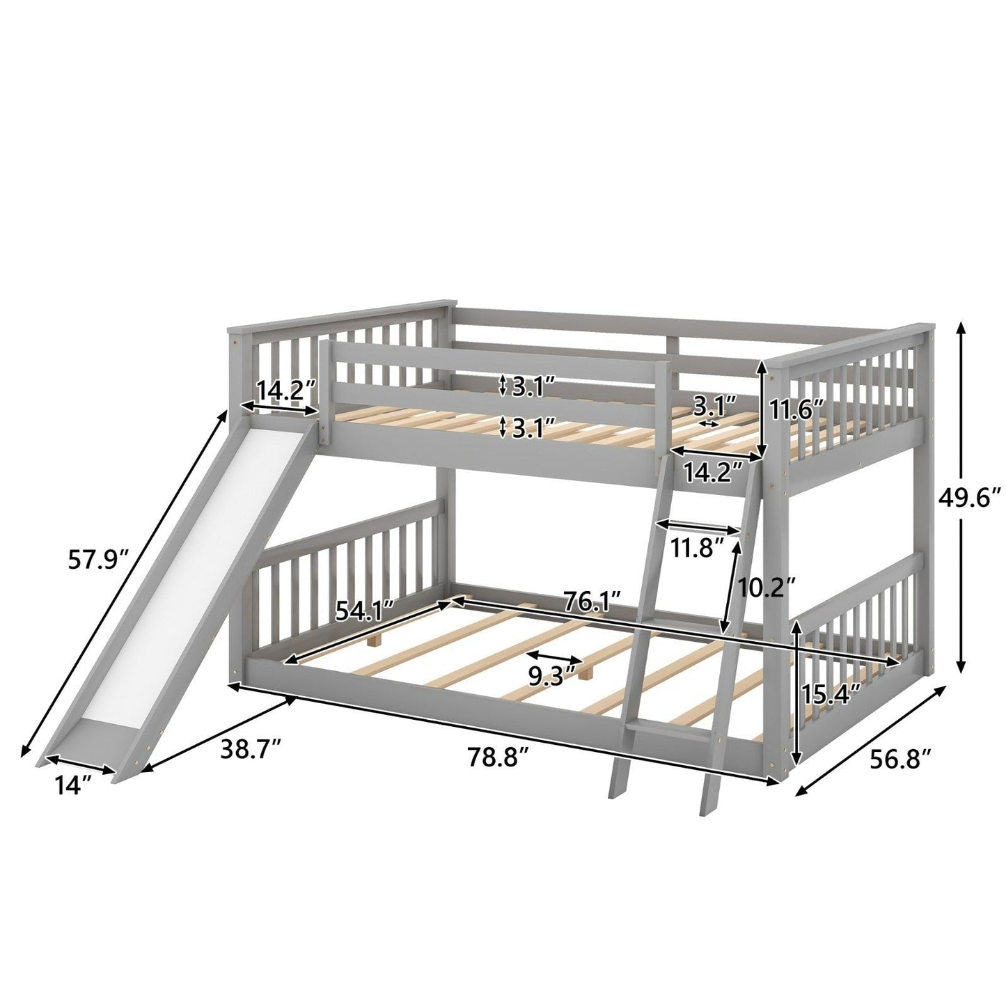 Full over Full Bunk Bed with Convertible Slide and Ladder