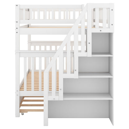 Full-Over-Full Bunk Bed with Trundle and Staircase