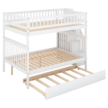 Full-Over-Full Bunk Bed with Trundle and Staircase