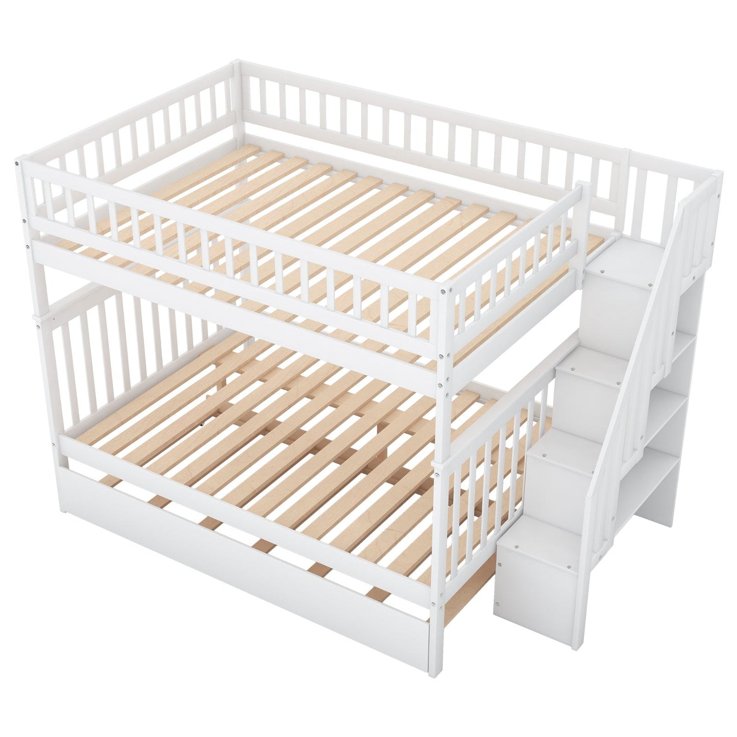 Full-Over-Full Bunk Bed with Trundle and Staircase