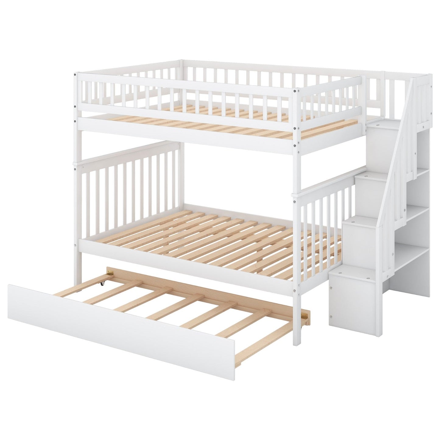 Full-Over-Full Bunk Bed with Trundle and Staircase