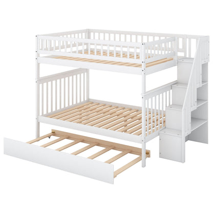 Full-Over-Full Bunk Bed with Trundle and Staircase