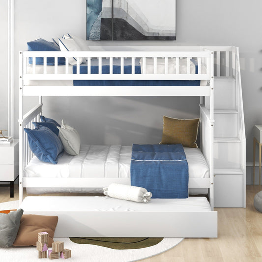 Full-Over-Full Bunk Bed with Trundle and Staircase