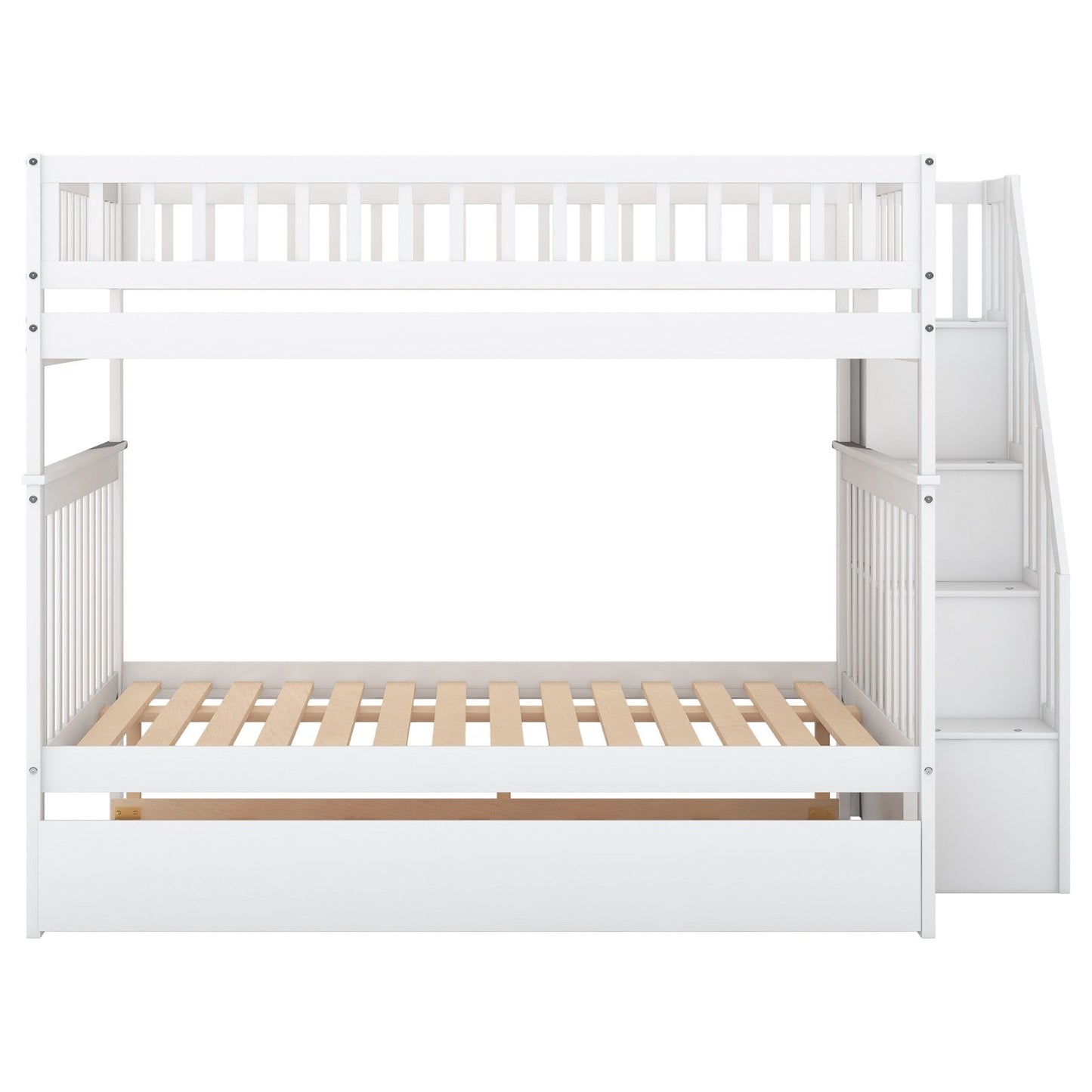 Full-Over-Full Bunk Bed with Trundle and Staircase