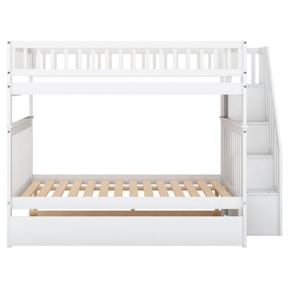 Full-Over-Full Bunk Bed with Trundle and Staircase