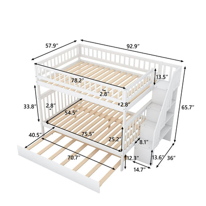 Full-Over-Full Bunk Bed with Trundle and Staircase