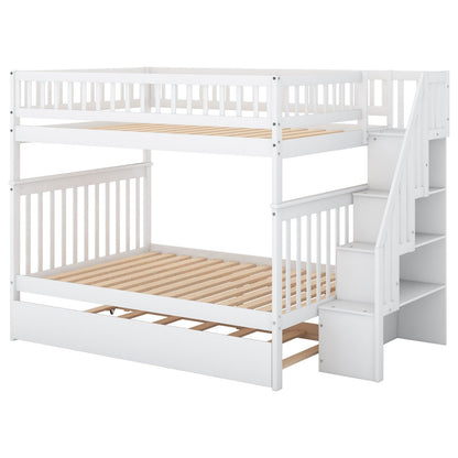 Full-Over-Full Bunk Bed with Trundle and Staircase