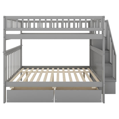 Full - over - Full Bunk Bed with Two Drawers and Storage - Gear Elevation