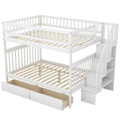 Full-over-Full Bunk Bed with Two Drawers and Storage