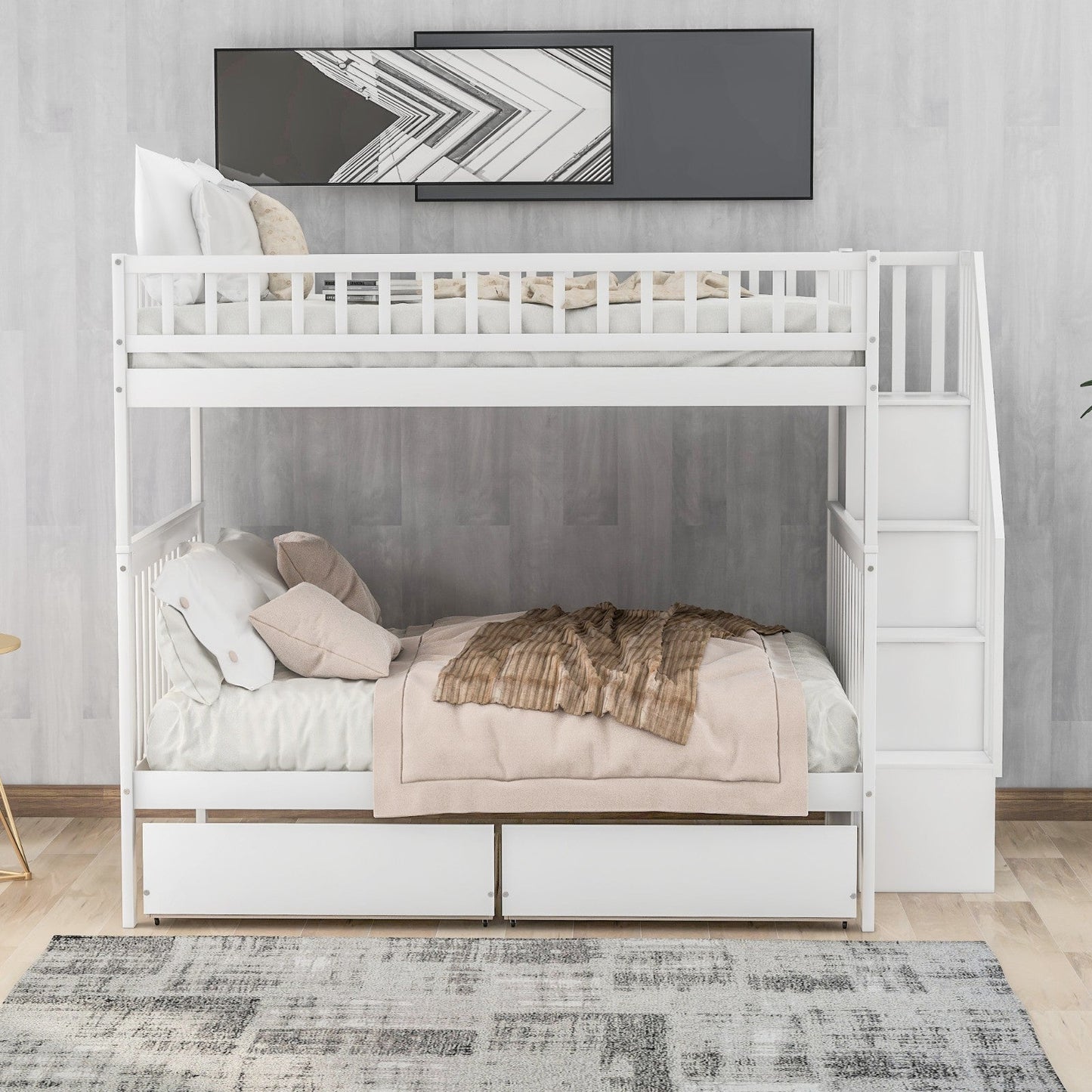 Full-over-Full Bunk Bed with Two Drawers and Storage