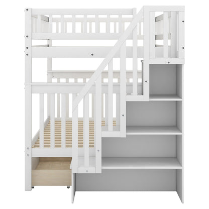 Full-over-Full Bunk Bed with Two Drawers and Storage