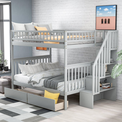 Full-over-Full Bunk Bed with Two Drawers and Storage