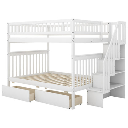 Full-over-Full Bunk Bed with Two Drawers and Storage