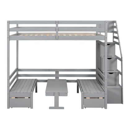 Full over Full Size Bunk with Staircase, the Down Bed can be Convertible to Seats and Table Set