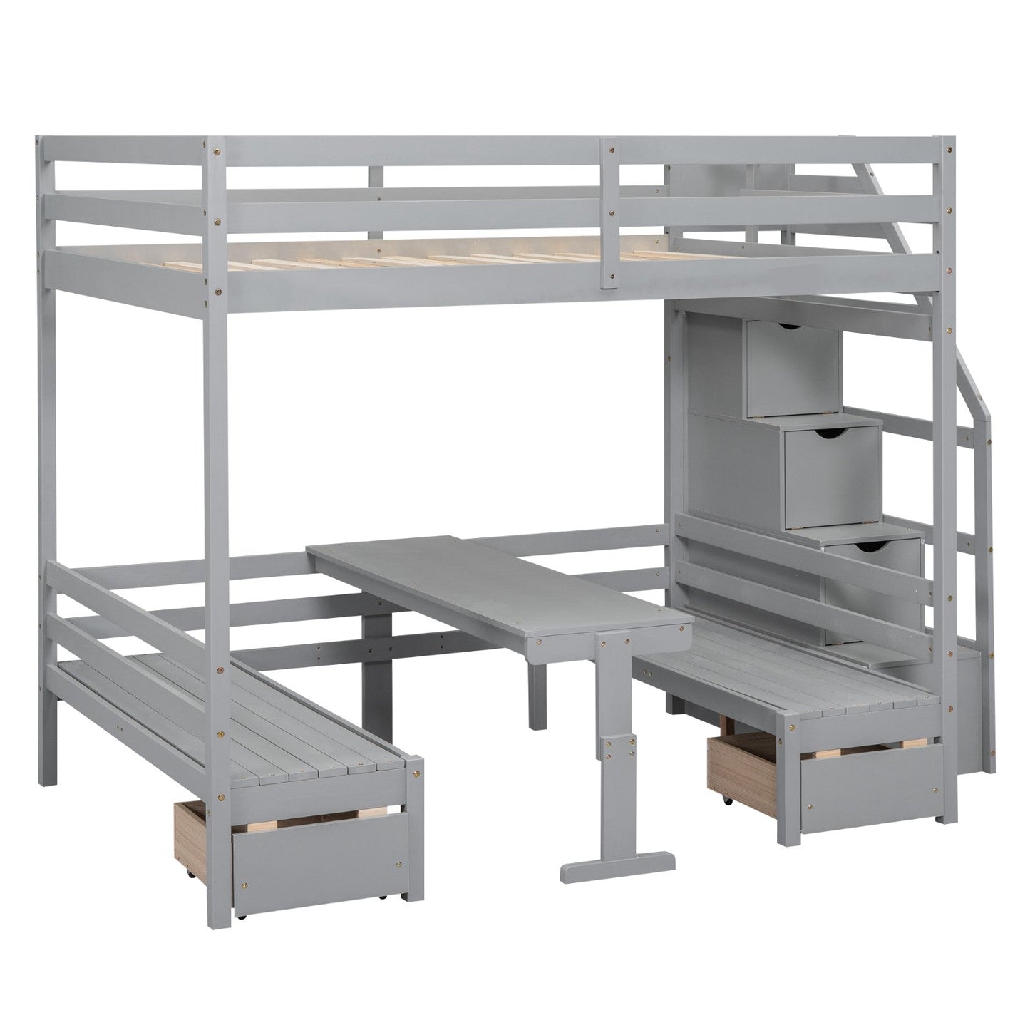 Full over Full Size Bunk with Staircase, the Down Bed can be Convertible to Seats and Table Set