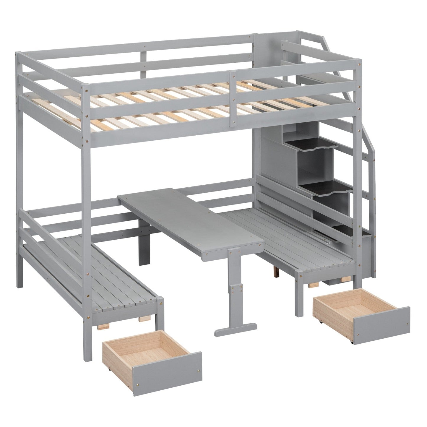 Full over Full Size Bunk with Staircase, the Down Bed can be Convertible to Seats and Table Set