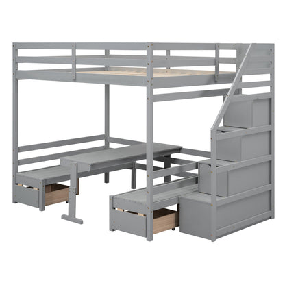 Full over Full Size Bunk with Staircase, the Down Bed can be Convertible to Seats and Table Set