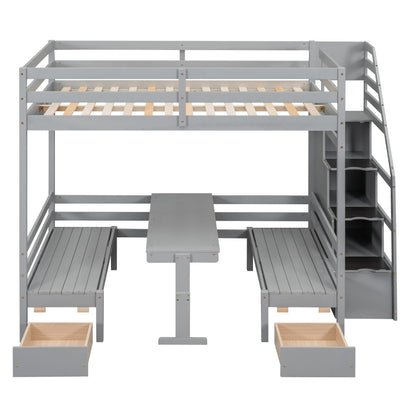 Full over Full Size Bunk with Staircase, the Down Bed can be Convertible to Seats and Table Set