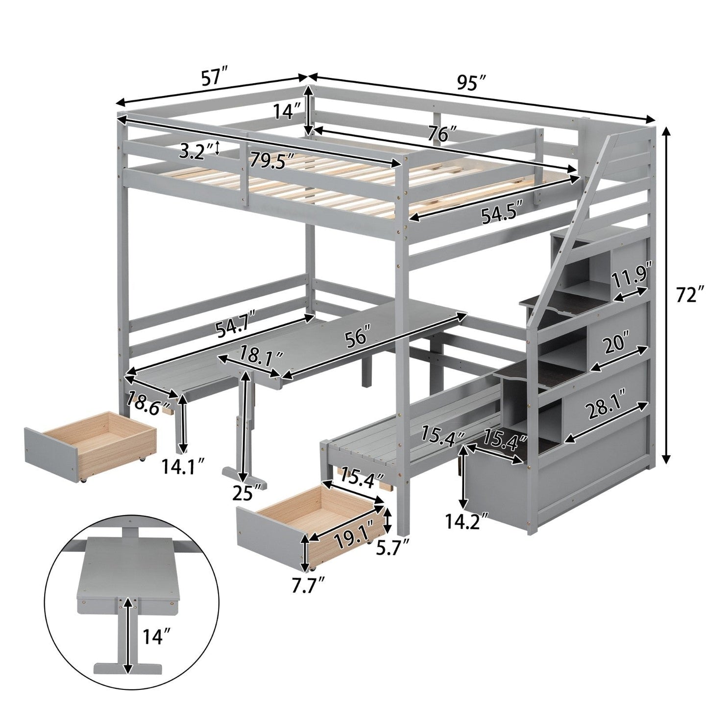 Full over Full Size Bunk with Staircase, the Down Bed can be Convertible to Seats and Table Set