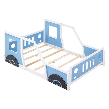 Full Size Classic Car-Shaped Platform Bed with Wheels