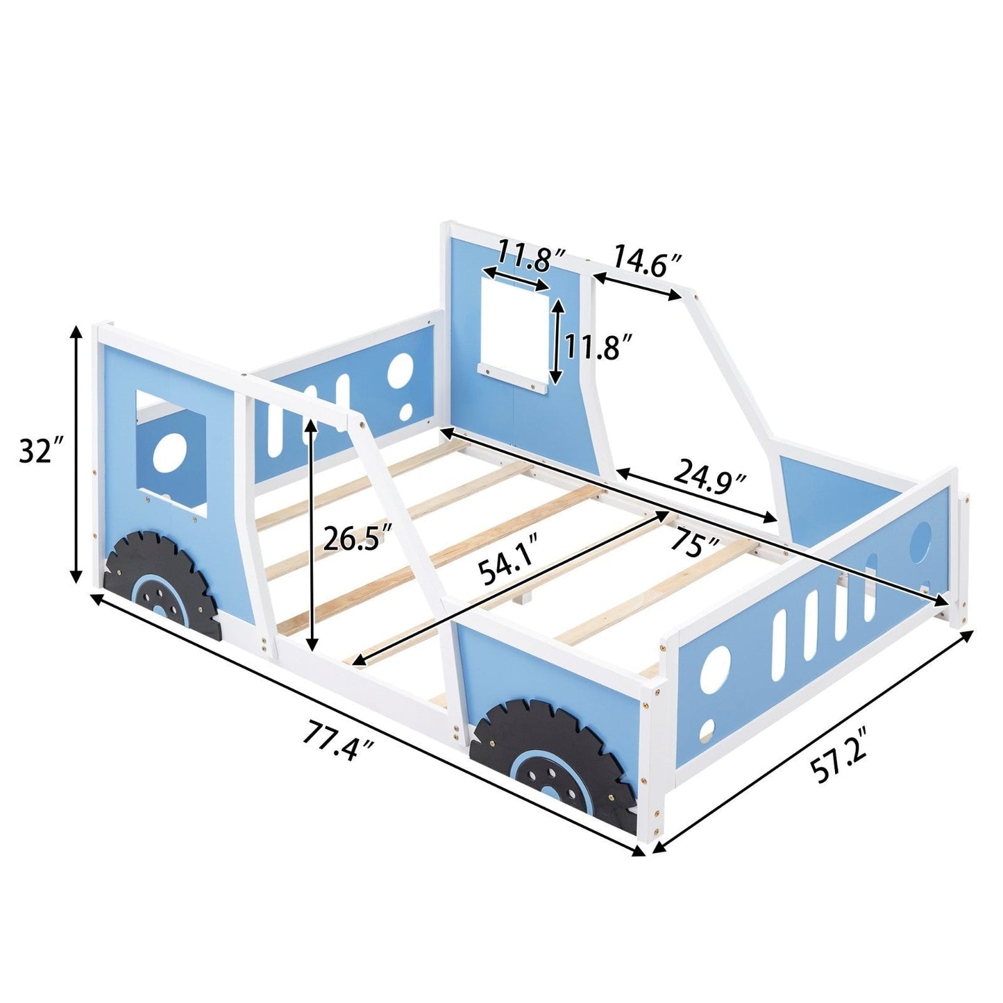 Full Size Classic Car-Shaped Platform Bed with Wheels