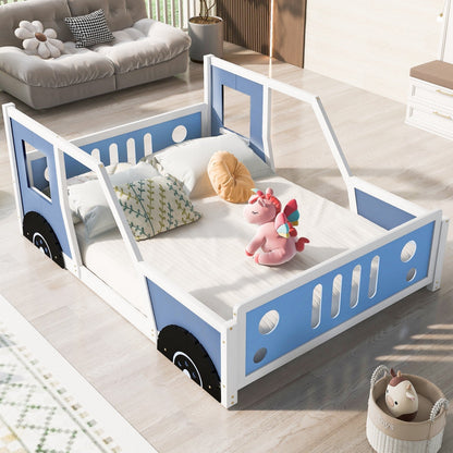 Full Size Classic Car-Shaped Platform Bed with Wheels