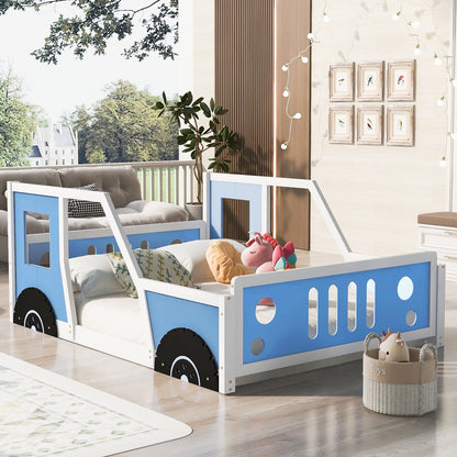 Full Size Classic Car-Shaped Platform Bed with Wheels