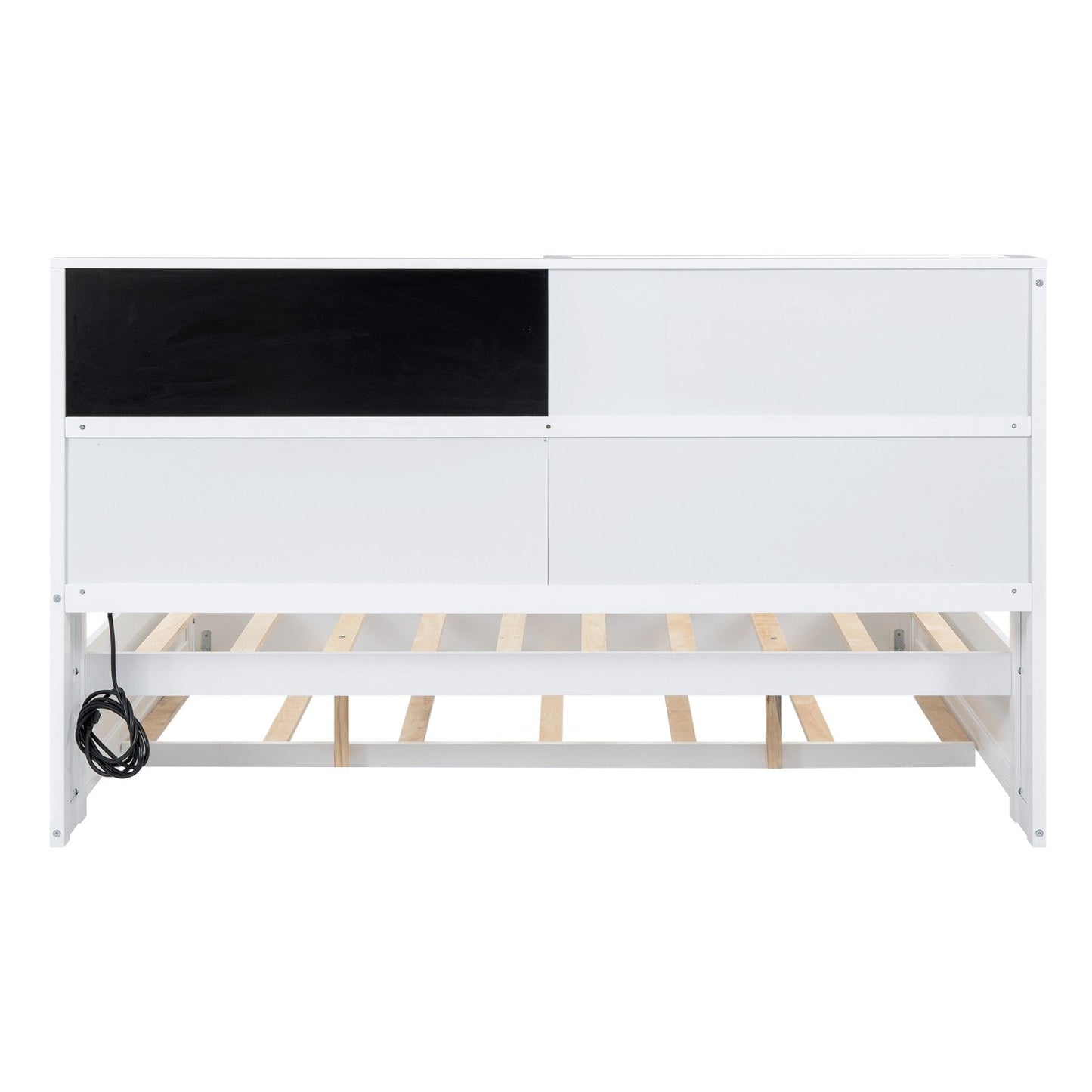 Full Size Daybed with Storage Shelves, Blackboard, Cork Board, USB Ports, and Twin Size Trundle
