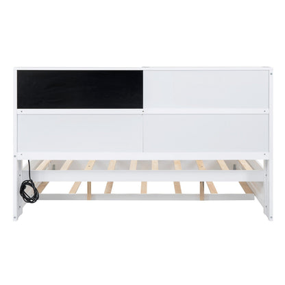 Full Size Daybed with Storage Shelves, Blackboard, Cork Board, USB Ports, and Twin Size Trundle