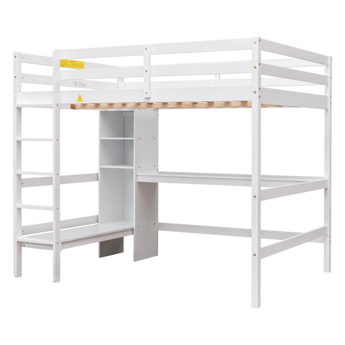 Full Size Loft Bed with Multifunction Shelves and Under-bed Desk