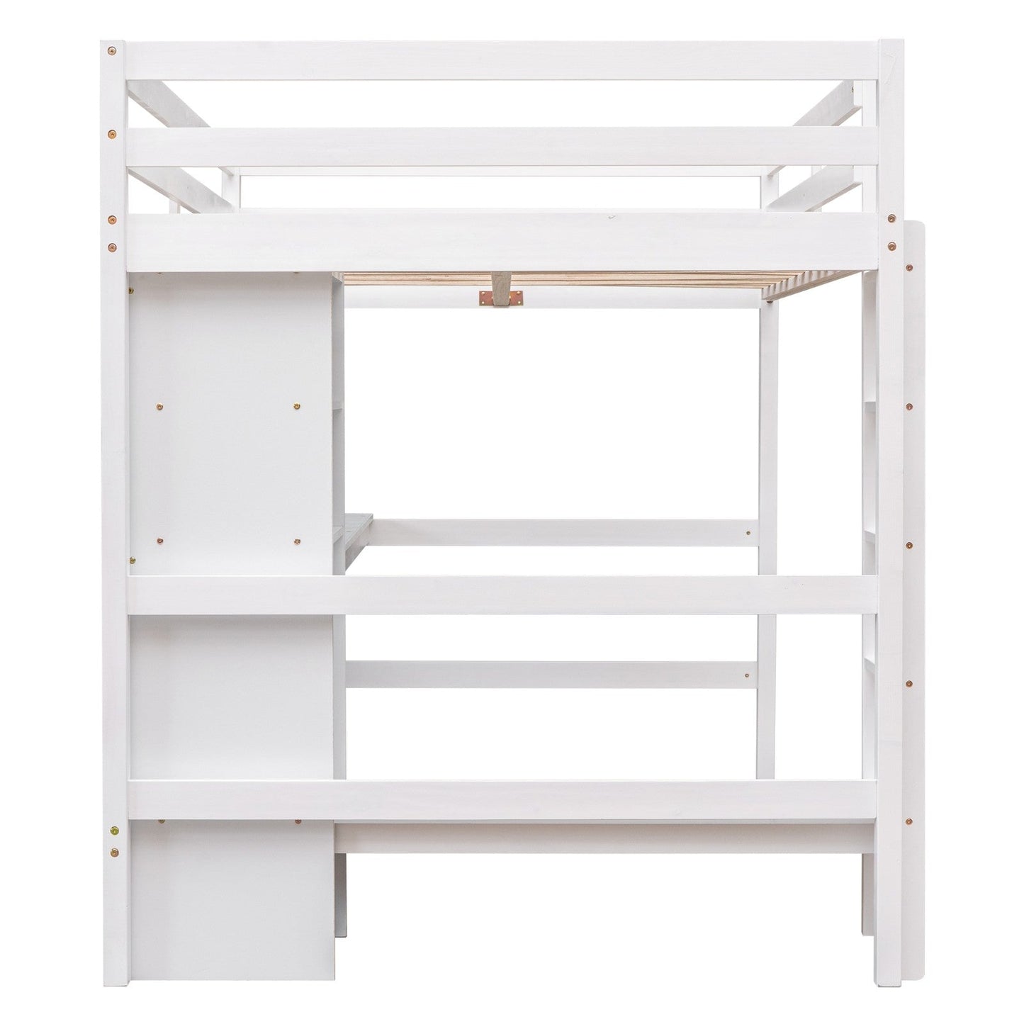 Full Size Loft Bed with Multifunction Shelves and Under-bed Desk