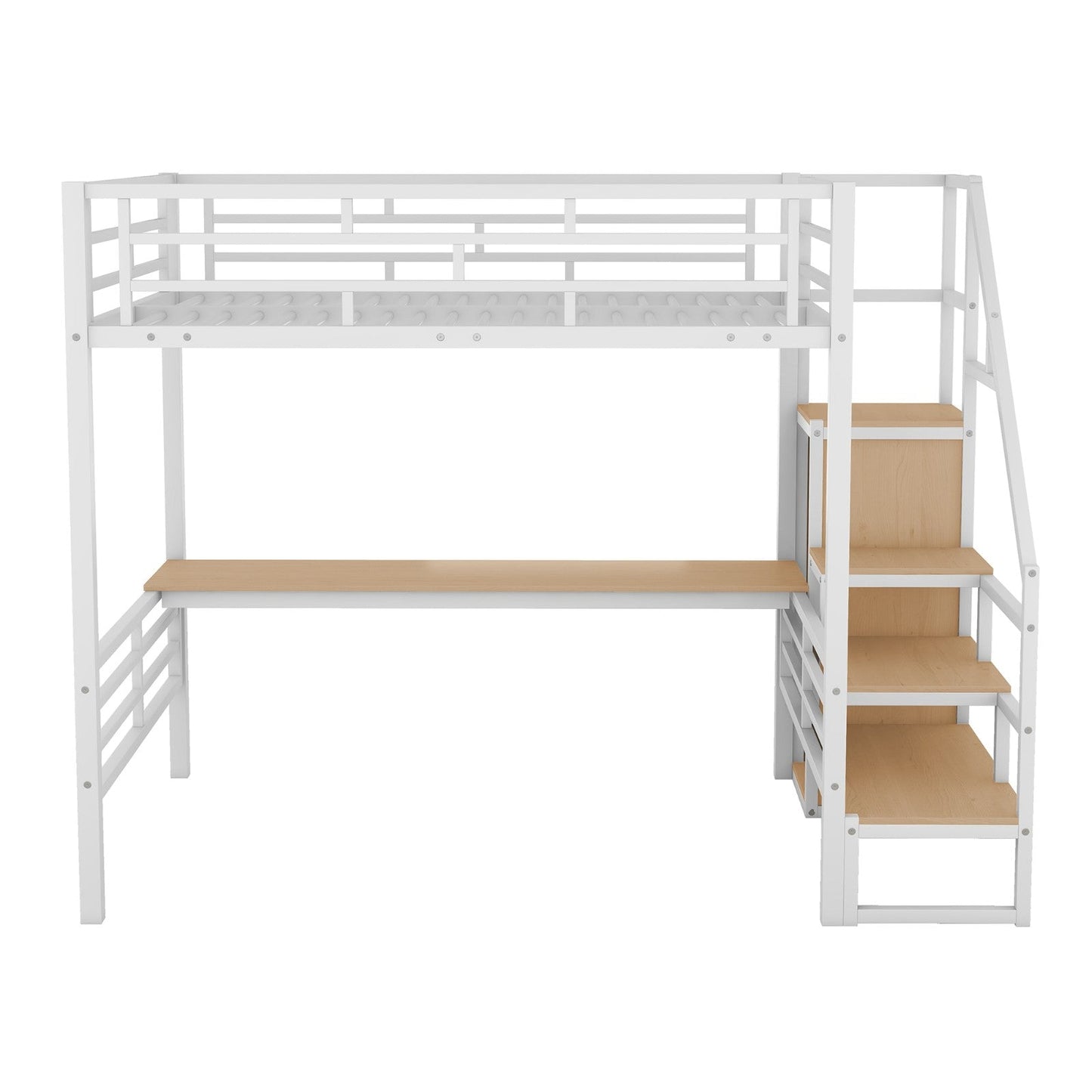 Full Size Metal Loft Bed with Desk Storage Stairs and Small Wardrobe Stairs