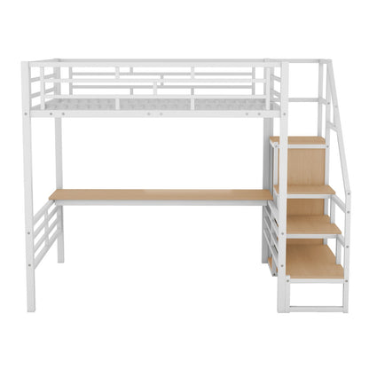Full Size Metal Loft Bed with Desk Storage Stairs and Small Wardrobe Stairs