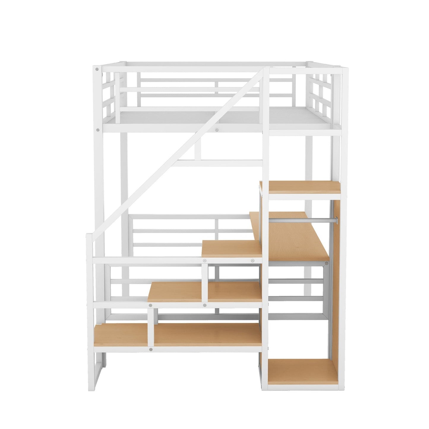Full Size Metal Loft Bed with Desk Storage Stairs and Small Wardrobe Stairs