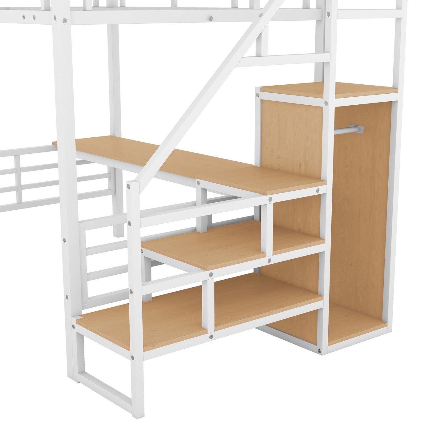 Full Size Metal Loft Bed with Desk Storage Stairs and Small Wardrobe Stairs