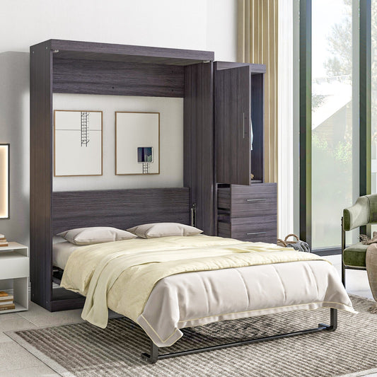 Full Size Murphy Bed with Wardrobe, Drawers, Storage Bed, can be Folded into a Cabinet