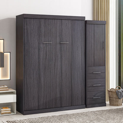 Full Size Murphy Bed with Wardrobe, Drawers, Storage Bed, can be Folded into a Cabinet