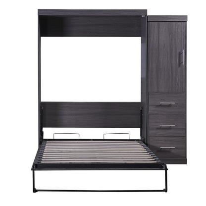 Full Size Murphy Bed with Wardrobe, Drawers, Storage Bed, can be Folded into a Cabinet