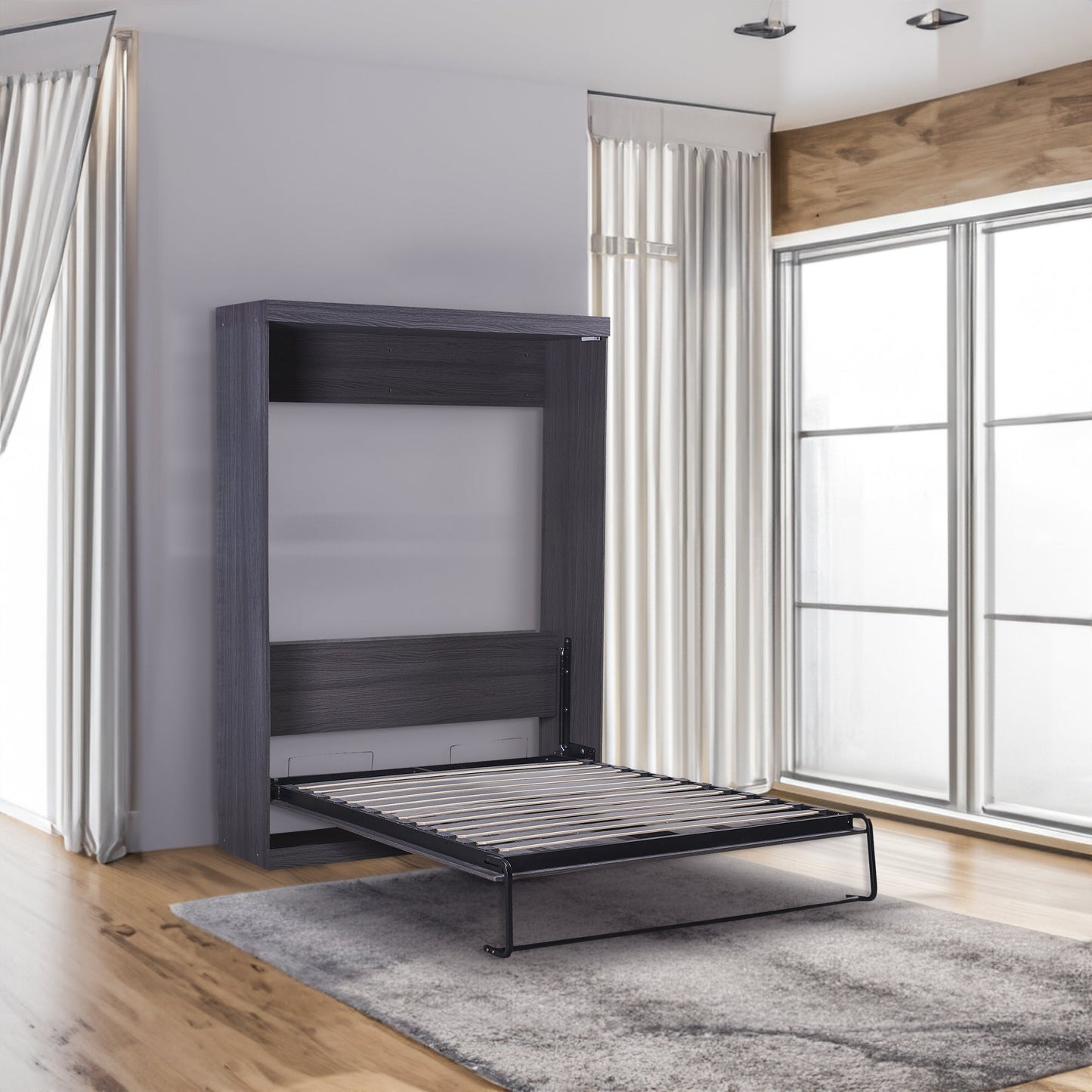 Full Size Murphy Bed with Wardrobe, Drawers, Storage Bed, can be Folded into a Cabinet