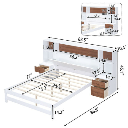 Full-Size Platform Bed with Storage Headboard and Drawers