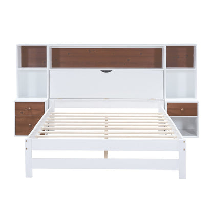 Full-Size Platform Bed with Storage Headboard and Drawers