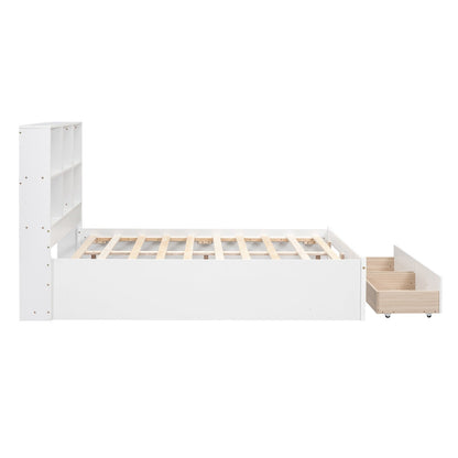 Full Size Platform Bed with Storage Headboard, Charging Station and 2 Drawers