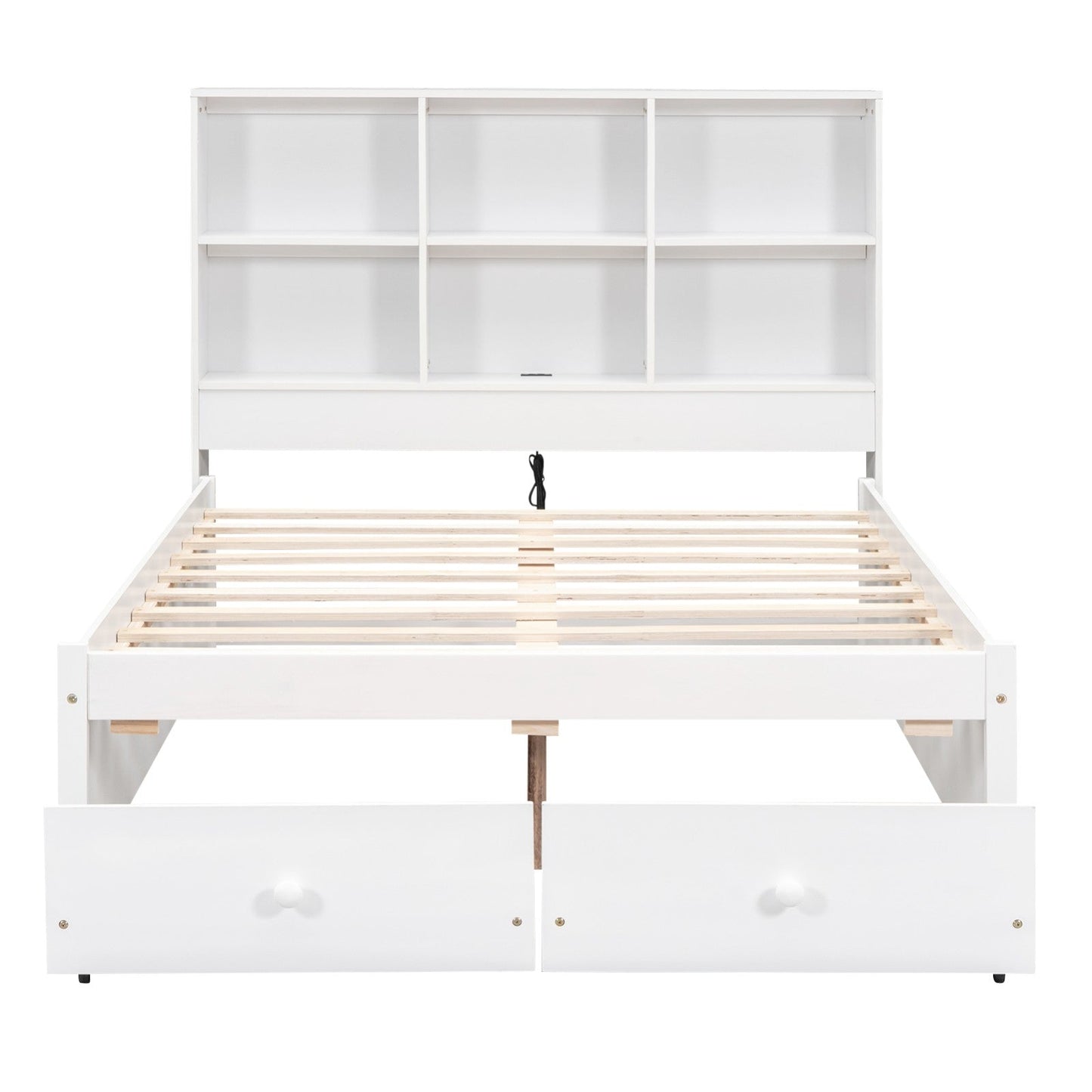 Full Size Platform Bed with Storage Headboard, Charging Station and 2 Drawers