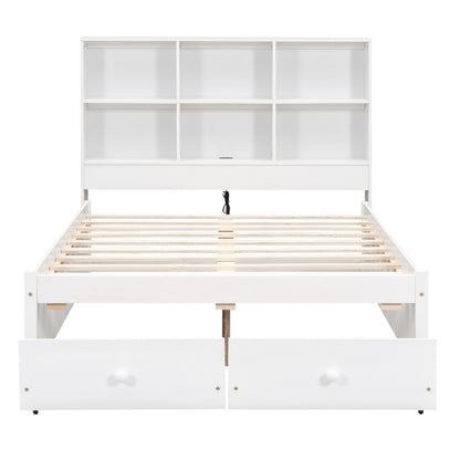 Full Size Platform Bed with Storage Headboard, Charging Station and 2 Drawers